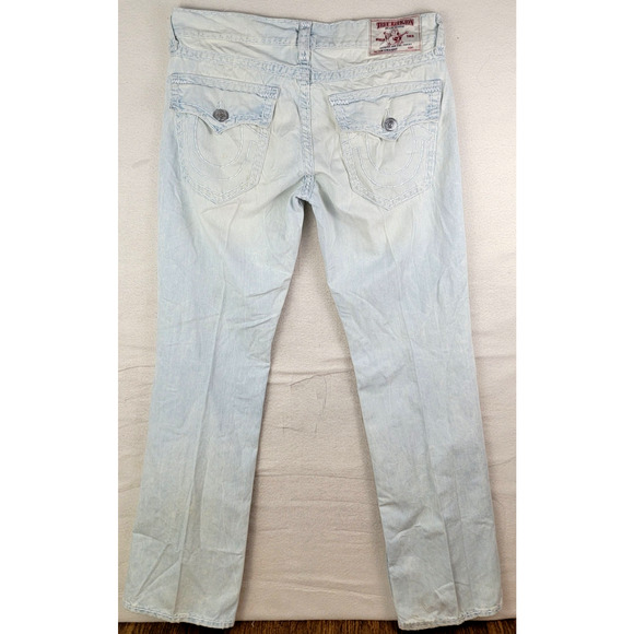 True Religion Straight Jeans Men's 36 Light Wash Distressed Denim Big Pocket Y2K - Picture 6 of 15